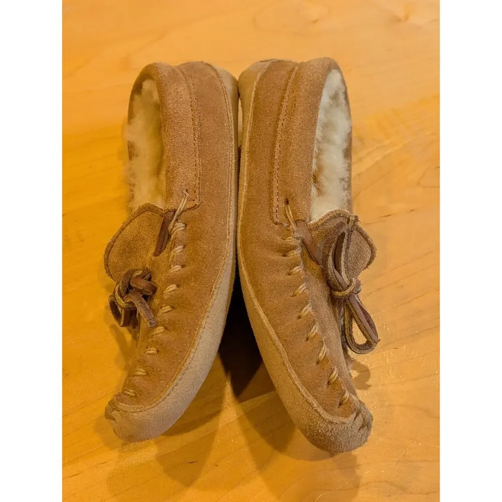 L.L. Bean 296248 Wicked Slipper Brown Suede Slippers Moc Toe Shearling Kids 11